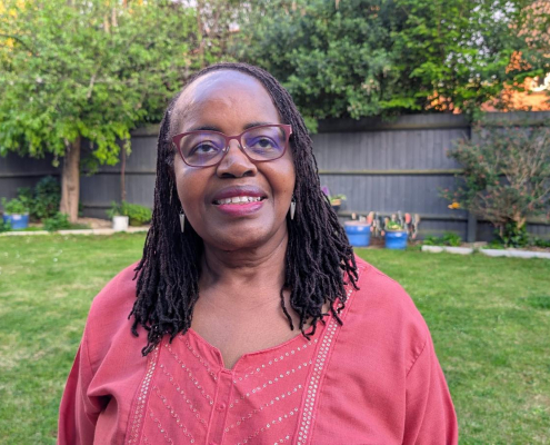 Photo of Aggie in her garden