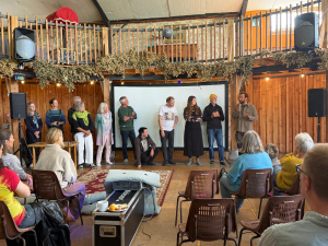 Photo of wellbeing team introducing themselves at the compassionate mental health gathering at coed hills